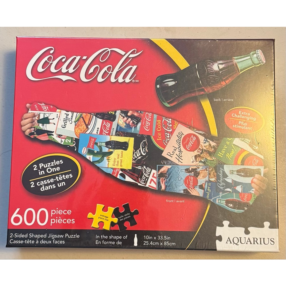 Aquarius Coca-Cola 600pc 2-Sided Shaped Jigsaw Puzzle Red Black One Size